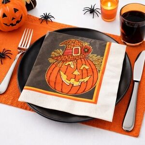 New Vintage Halloween Pumpkin Scarecrow Paper Napkins